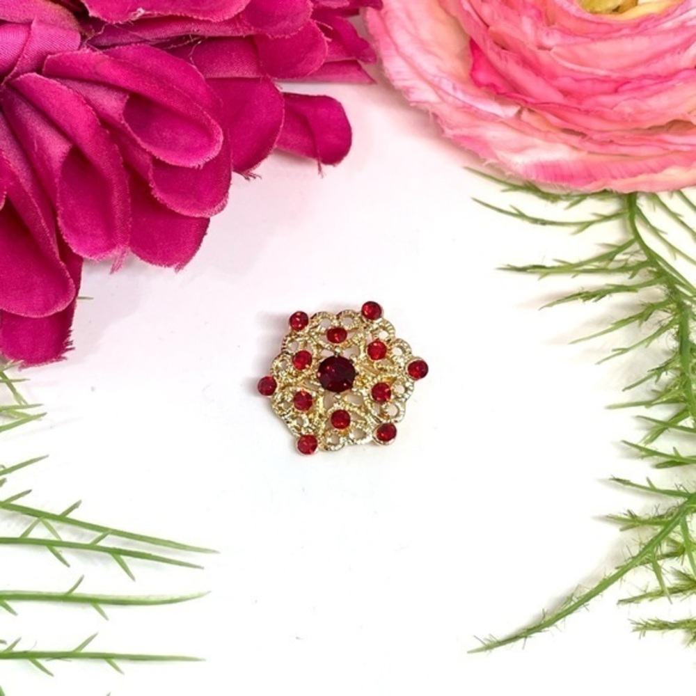 NEW⚜️Ruby Red Crystal Cluster Embellished Brooch